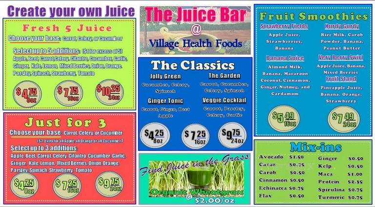 Village Health Foods Juice Bar - Modesto, CA menu_pic