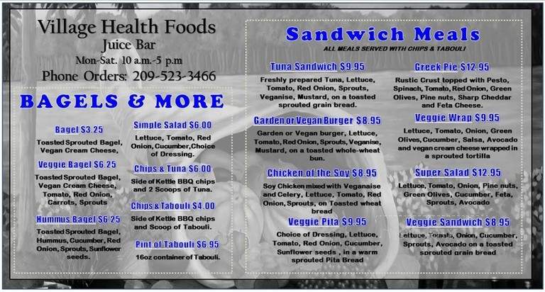 Village Health Foods Juice Bar - Modesto, CA menu_pic
