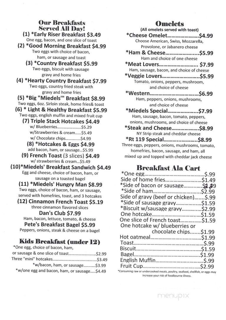 Miedel's Restaurant - Connellsville, PA menu_pic