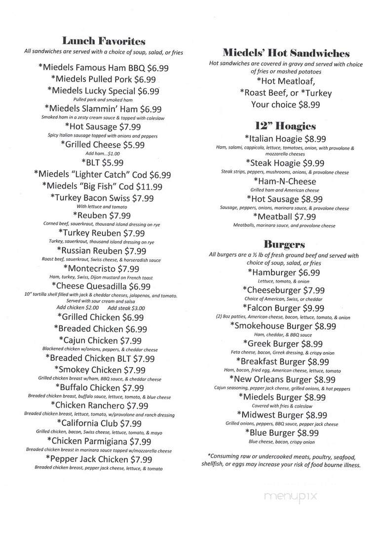 Miedel's Restaurant - Connellsville, PA menu_pic