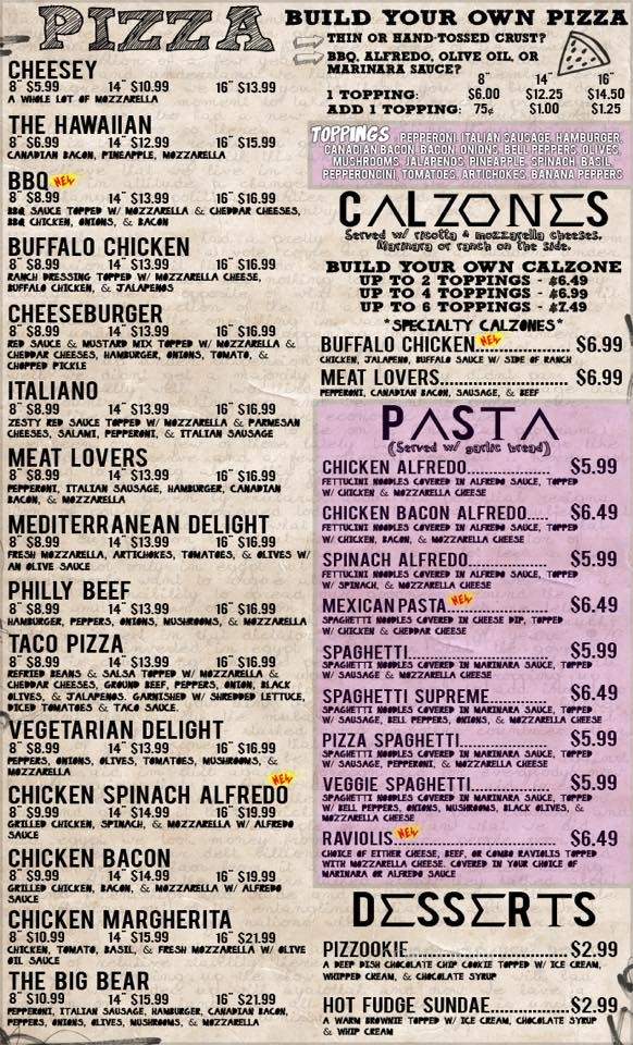 Bears Den Pizza - Conway, AR menu_pic