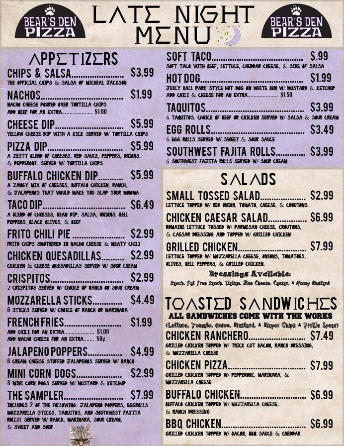 Bears Den Pizza - Conway, AR menu_pic