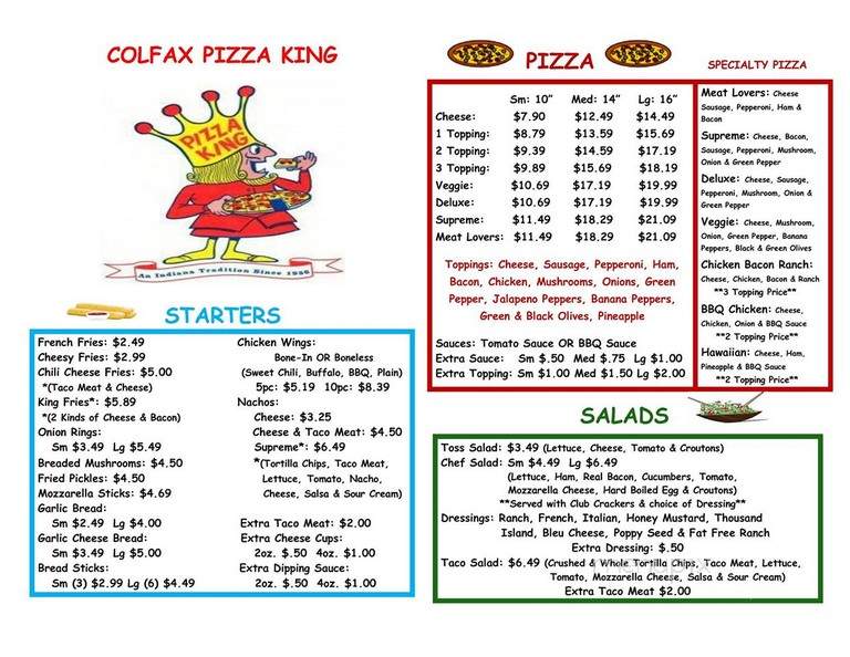 Colfax Pizza King - Colfax, IN menu_pic
