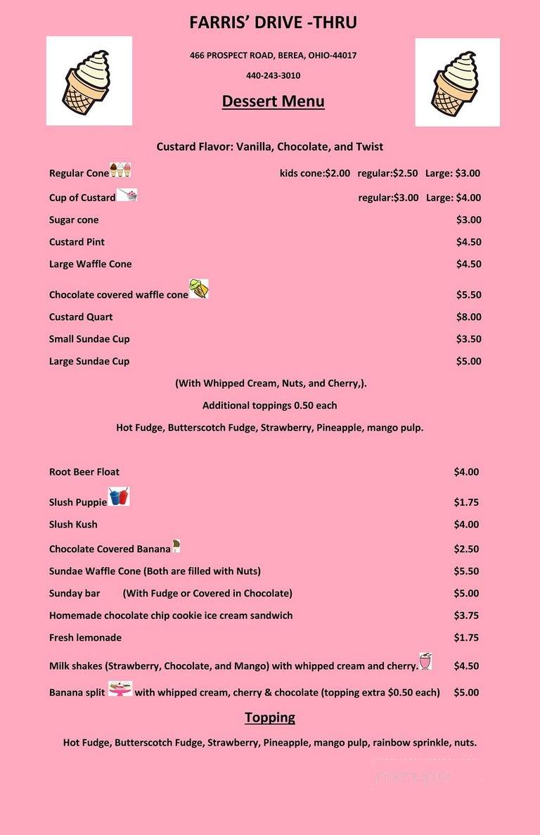 Farris's Drive-Thru Beverage - Berea, OH menu_pic