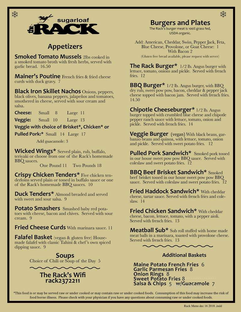 The Rack - Carrabassett Valley, ME menu_pic