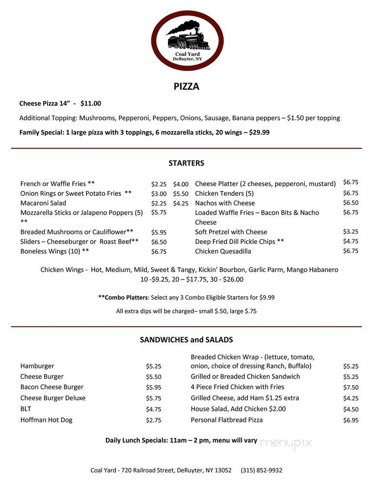 Coalyard Tavern - De Ruyter, NY menu_pic