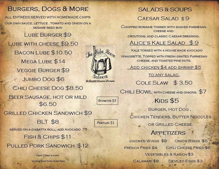 Lube Room Saloon - Arnold, CA menu_pic