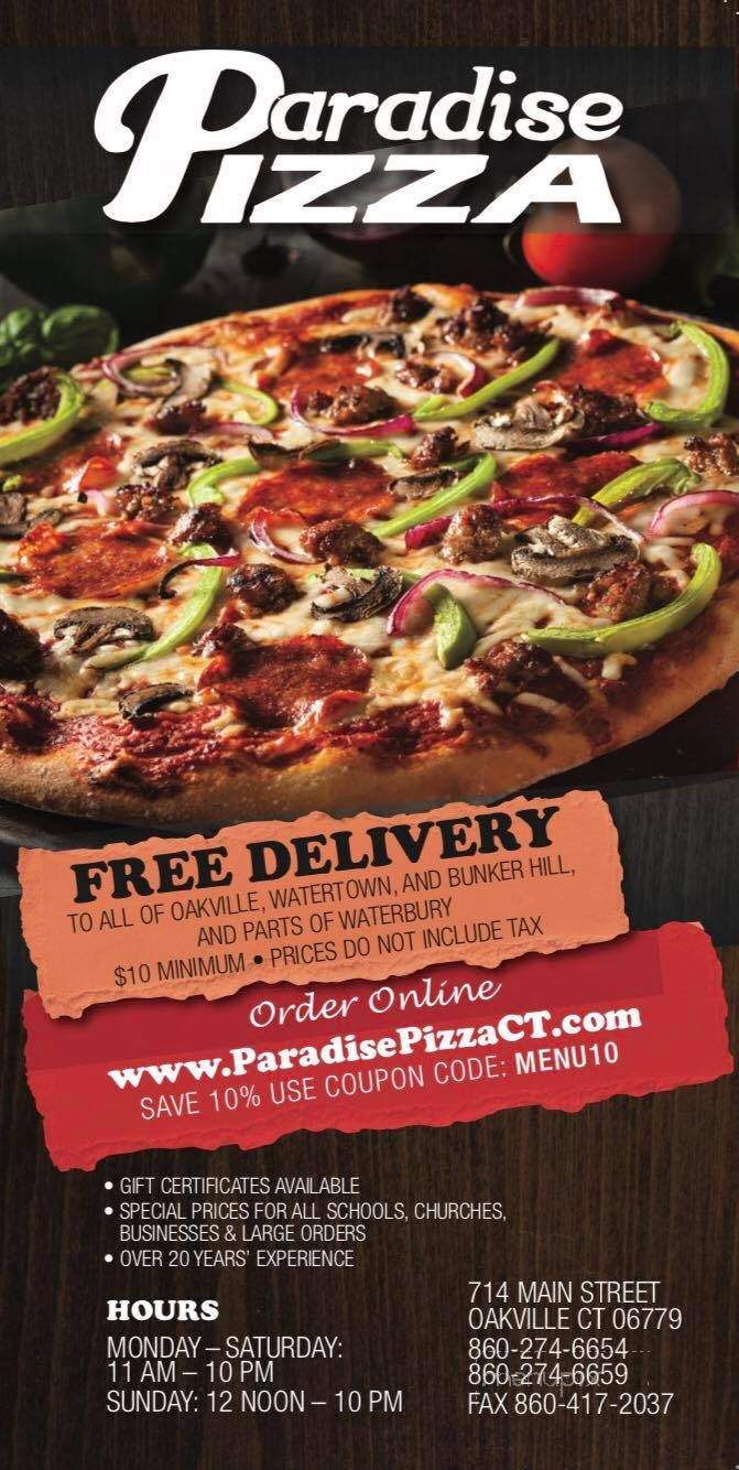 Paradise Pizza - Oakville, CT menu_pic
