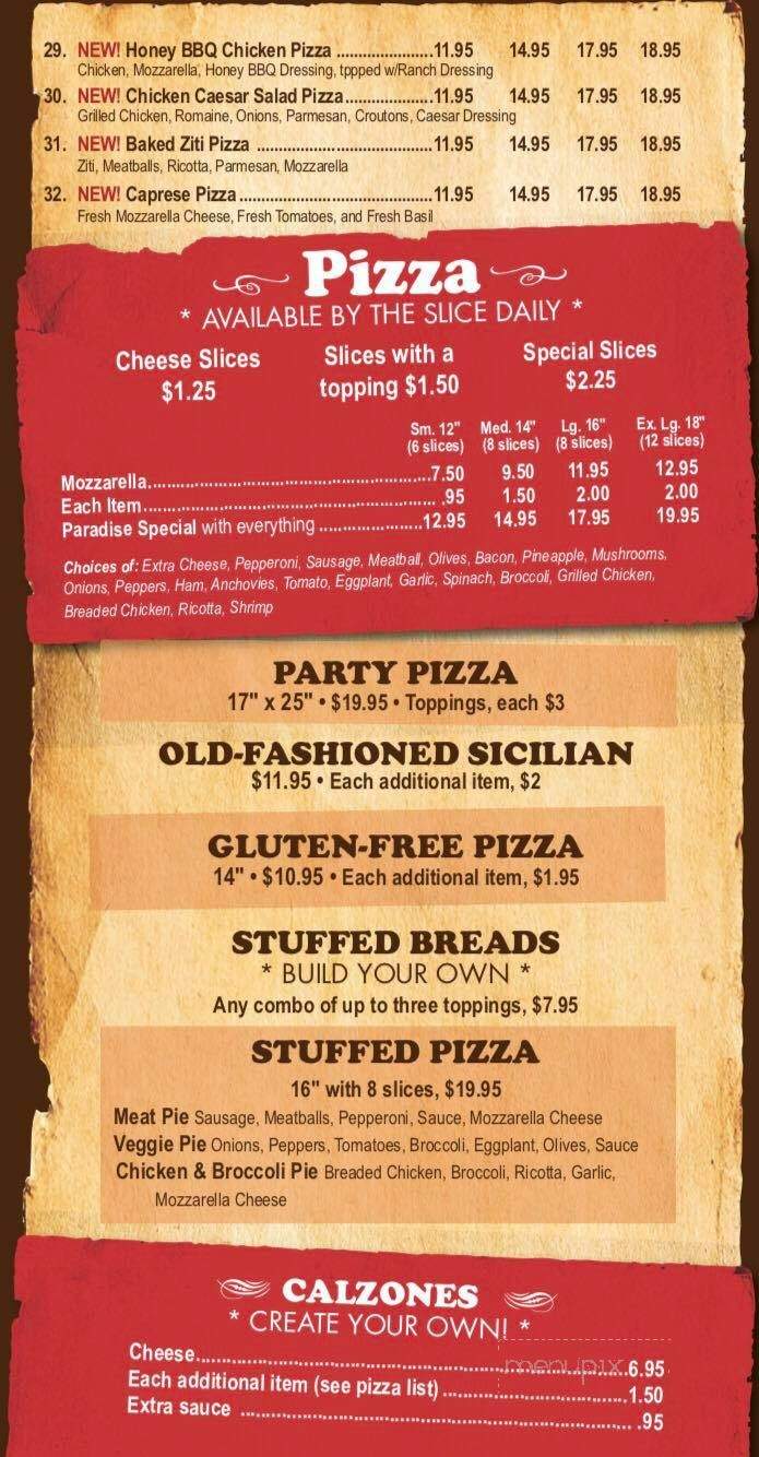Paradise Pizza - Oakville, CT menu_pic