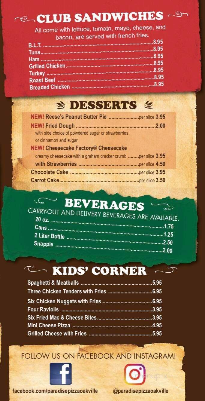 Paradise Pizza - Oakville, CT menu_pic