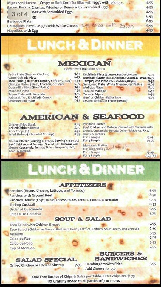 Chapita's - Harlingen, TX menu_pic