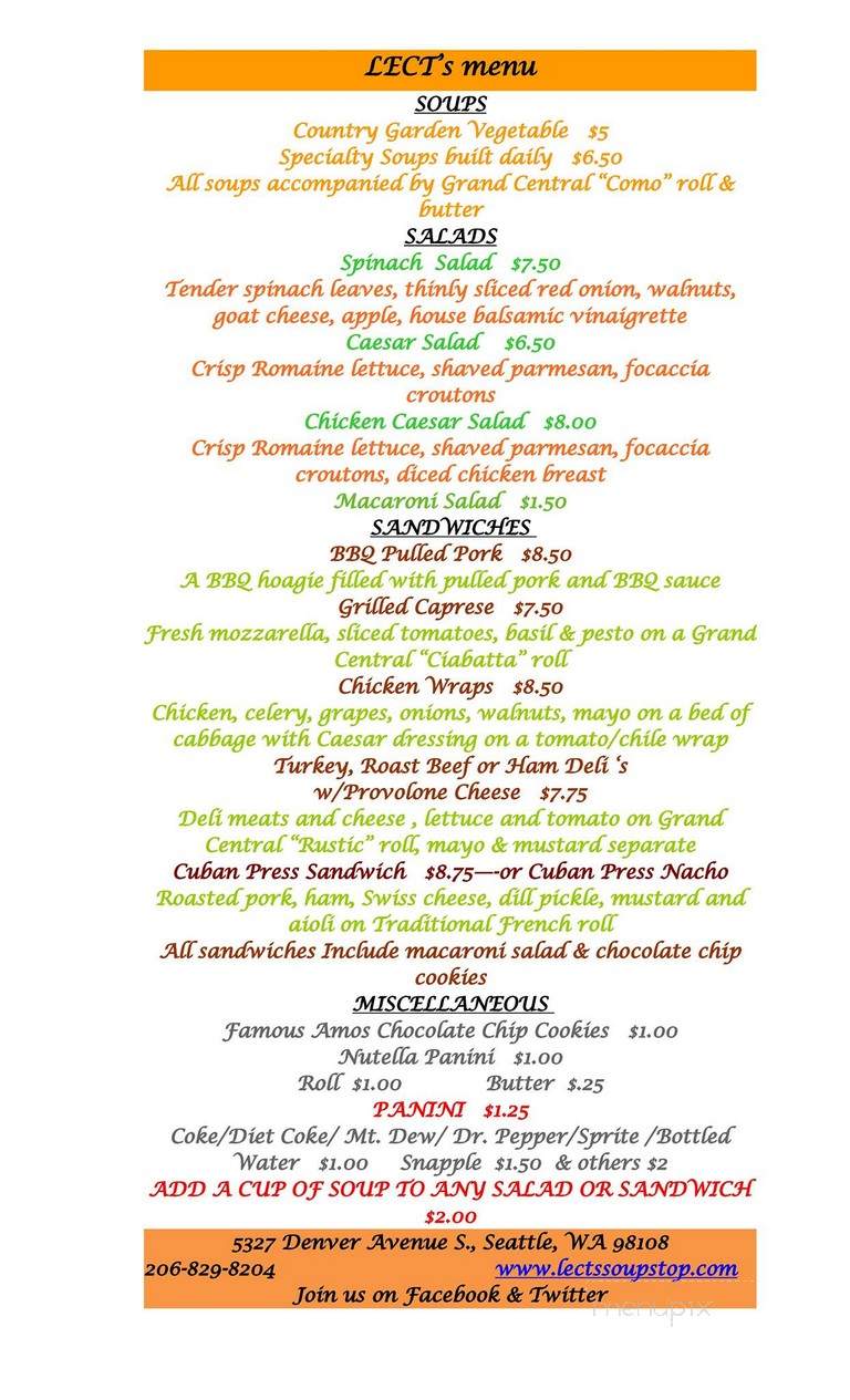 Lect's Soup Stop - Seattle, WA menu_pic