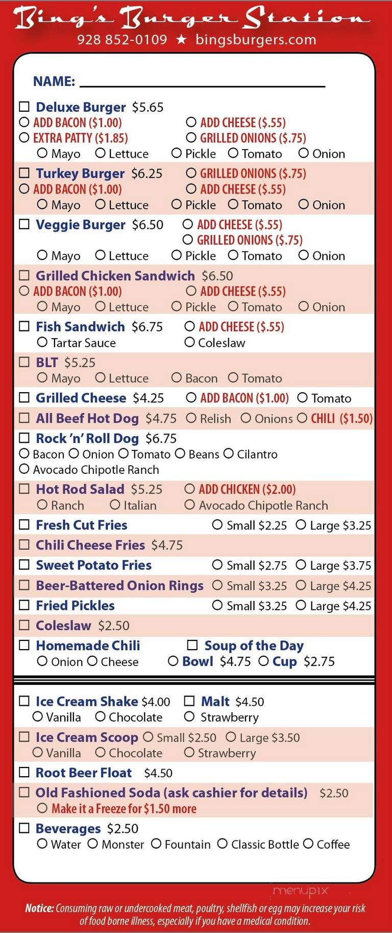 Bing's Burger Station - Cottonwood, AZ menu_pic