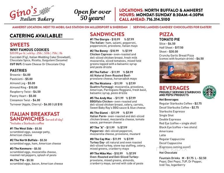 Gino's Bakery - Buffalo, NY menu_pic