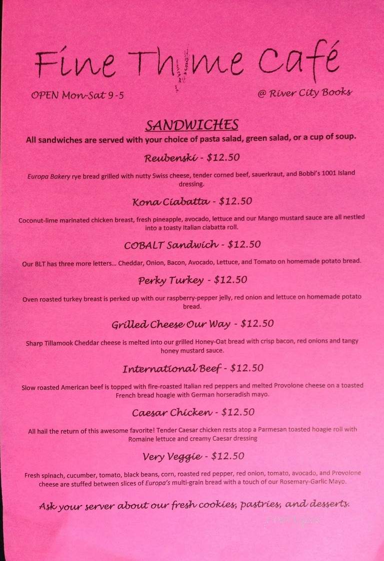 Fine Thyme - Soldotna, AK menu_pic