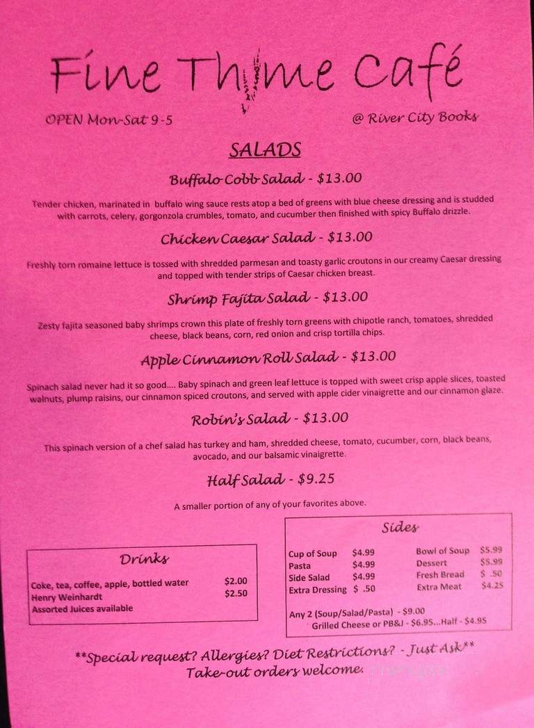 Fine Thyme - Soldotna, AK menu_pic