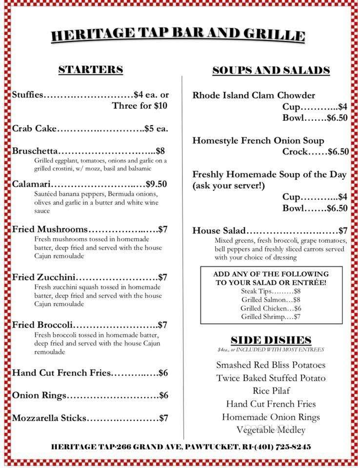 Heritage Tap - Pawtucket, RI menu_pic