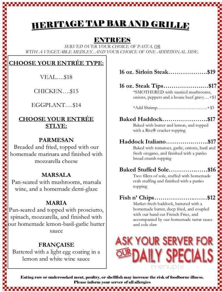 Heritage Tap - Pawtucket, RI menu_pic