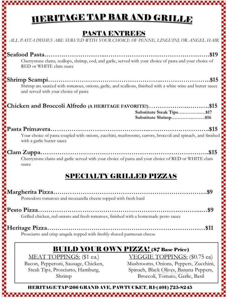 Heritage Tap - Pawtucket, RI menu_pic