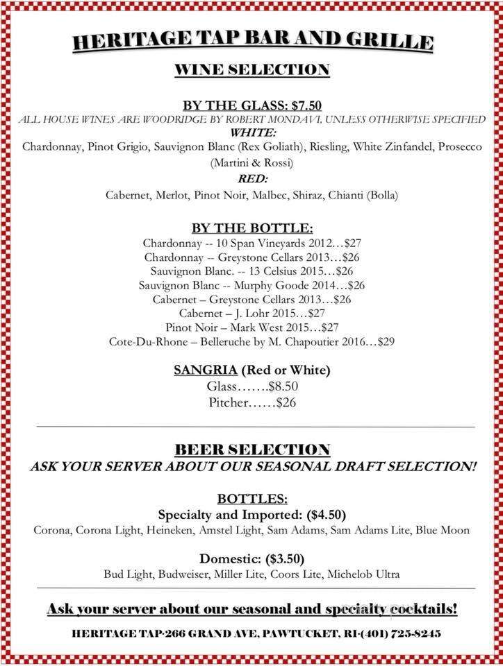 Heritage Tap - Pawtucket, RI menu_pic