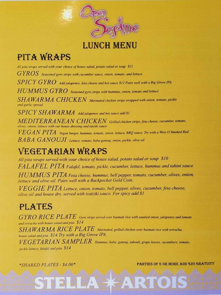 Open Sesame Cafe - Des Moines, IA menu_pic
