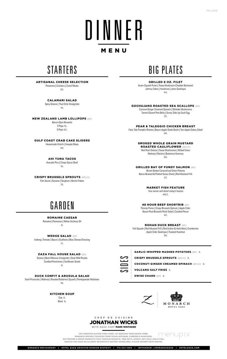 Monarch Restaurant & Bar - Houston, TX menu_pic