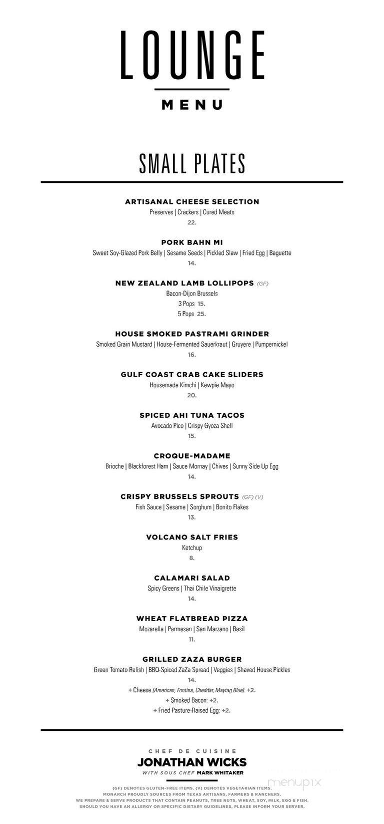 Monarch Restaurant & Bar - Houston, TX menu_pic
