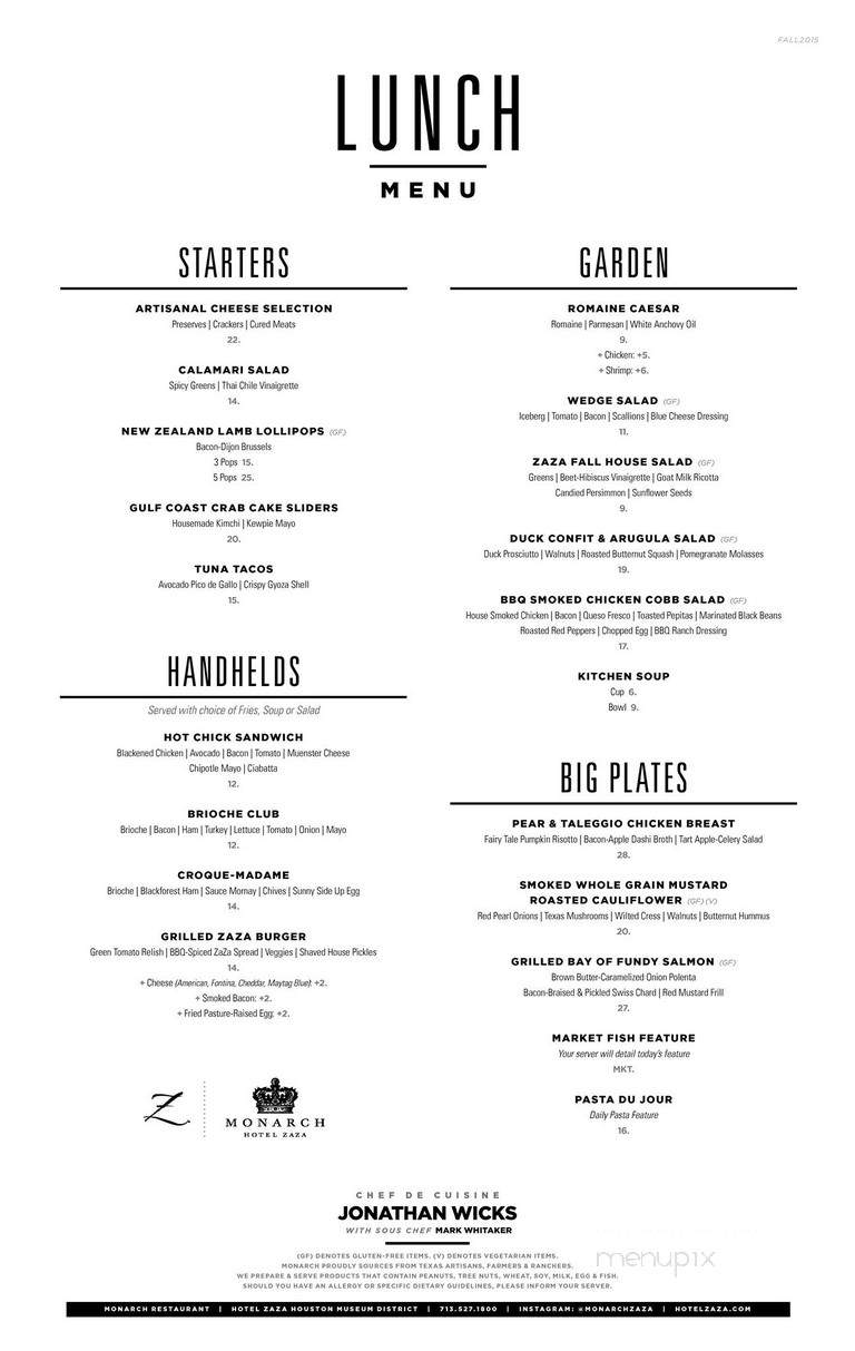 Monarch Restaurant & Bar - Houston, TX menu_pic