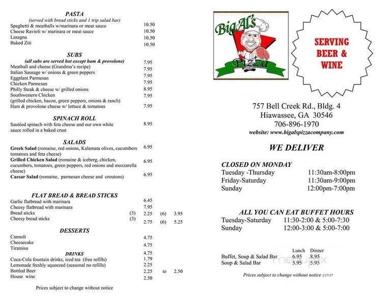 Big Al's Pizza - Hiawassee, GA menu_pic