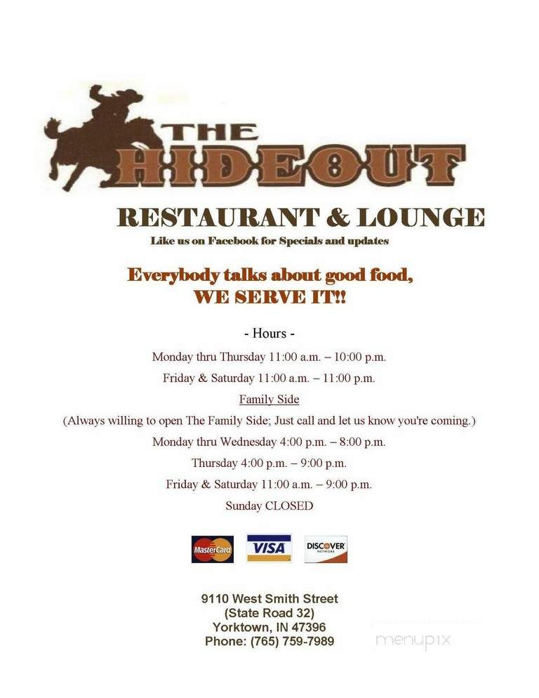Hideout Lounge - Yorktown, IN menu_pic