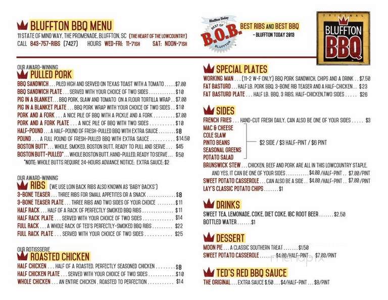 Bluffton BBQ - Bluffton, SC menu_pic