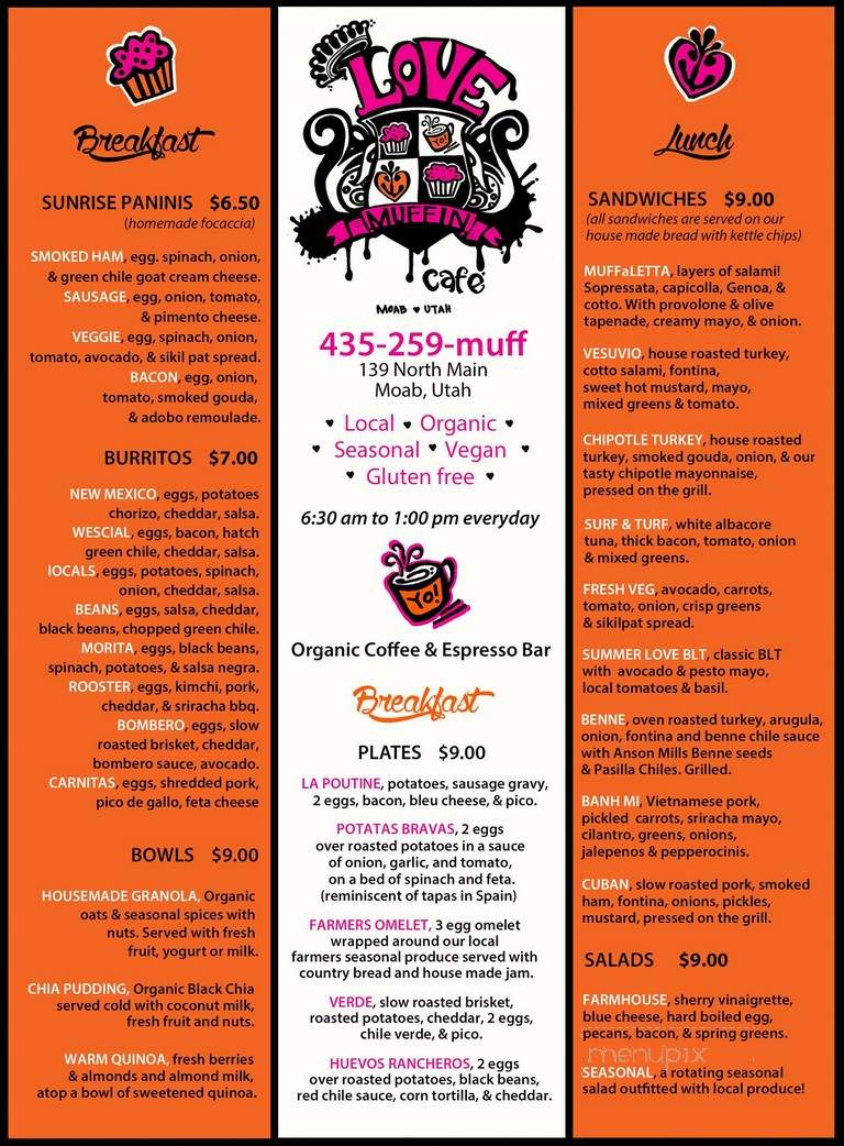 Love Muffin Cafe - Moab, UT menu_pic
