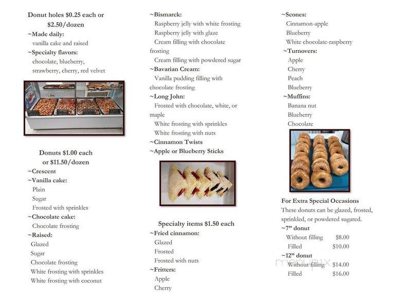 Bunkers Dunkers Bakery - Jefferson, IA menu_pic