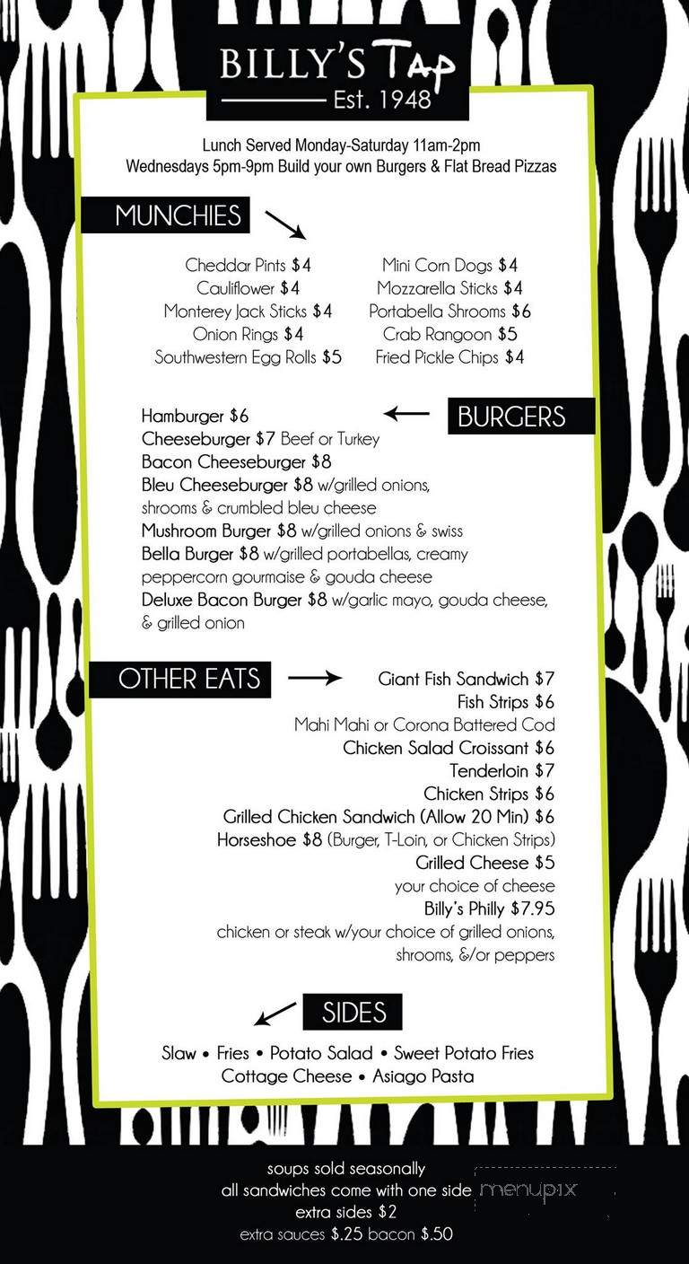 Billy's Tap - Canton, IL menu_pic