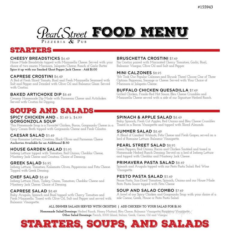 Pearl Street Pizza & Pub - Indianapolis, IN menu_pic