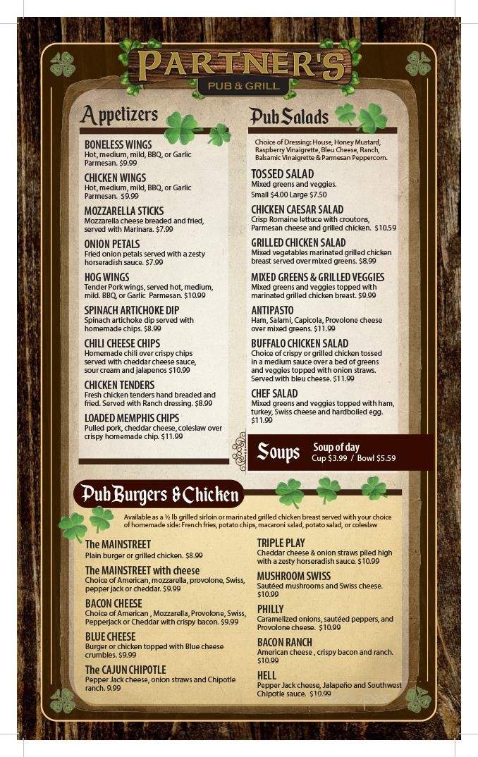 Partner's Pub - Johnstown, NY menu_pic