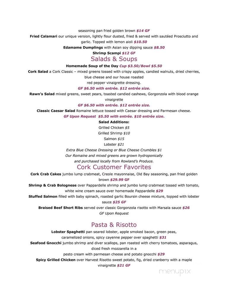 Cork Bar & Restaurant - Wilkes Barre, PA menu_pic