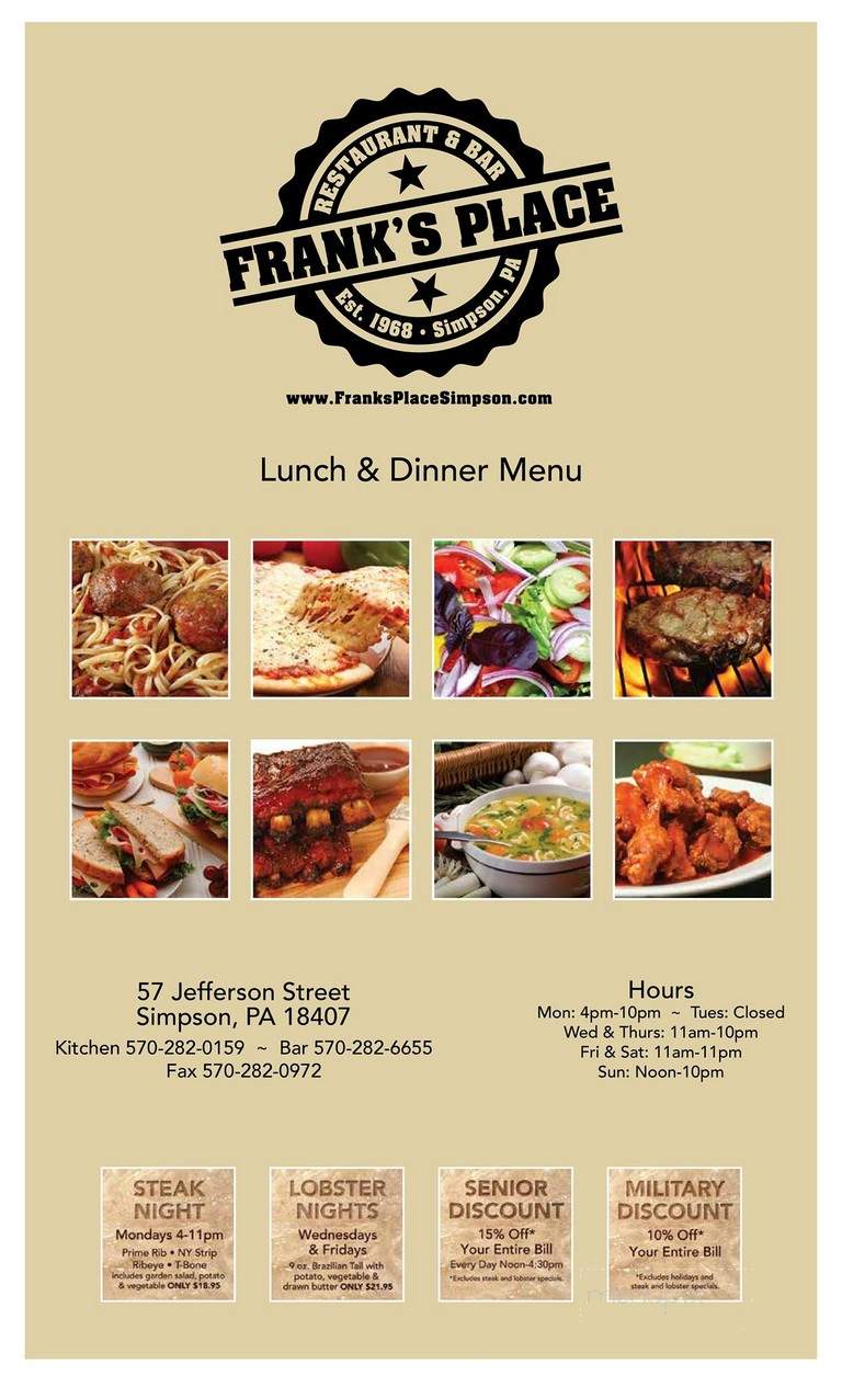 Frank's Place - Lancaster, PA menu_pic