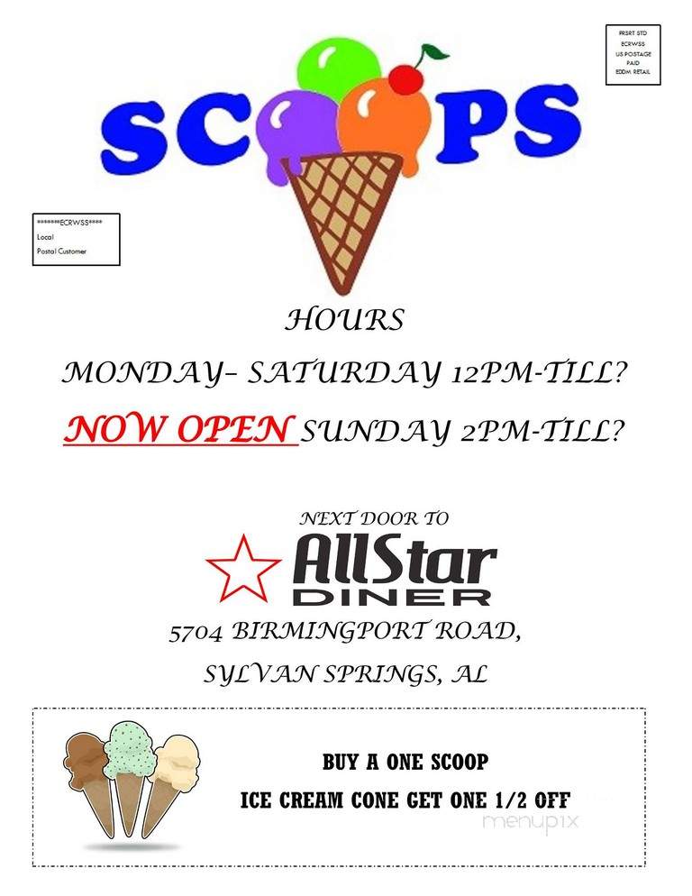 Allstar diner - Sylvan Springs, AL menu_pic