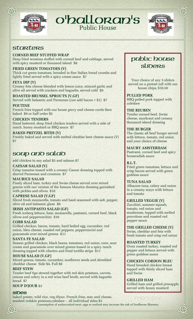 O'Halloran's Irish Pub & Eatry - Lancaster, PA menu_pic
