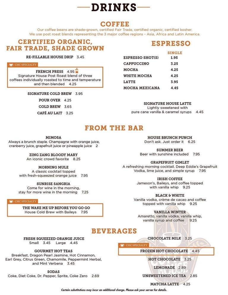 Coffee - Dallas, TX menu_pic