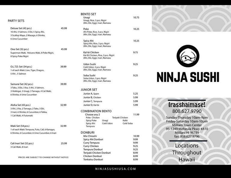 Ninja Sushi - Mililani, HI menu_pic