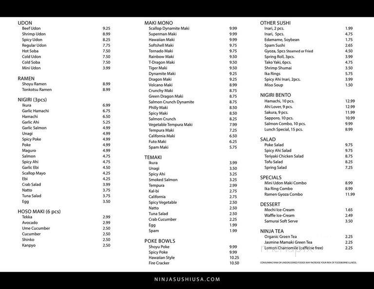 Ninja Sushi - Mililani, HI menu_pic