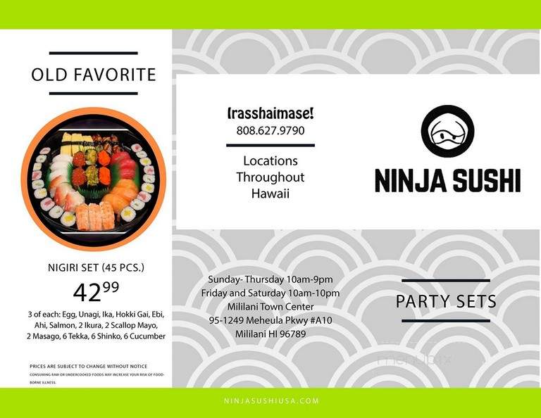 Ninja Sushi - Mililani, HI menu_pic