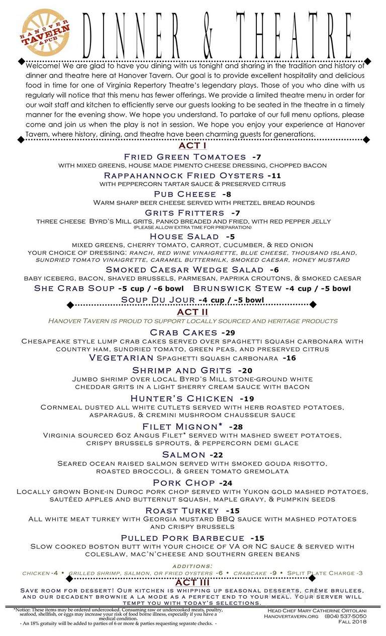 Hanover Tavern - Hanover, VA menu_pic