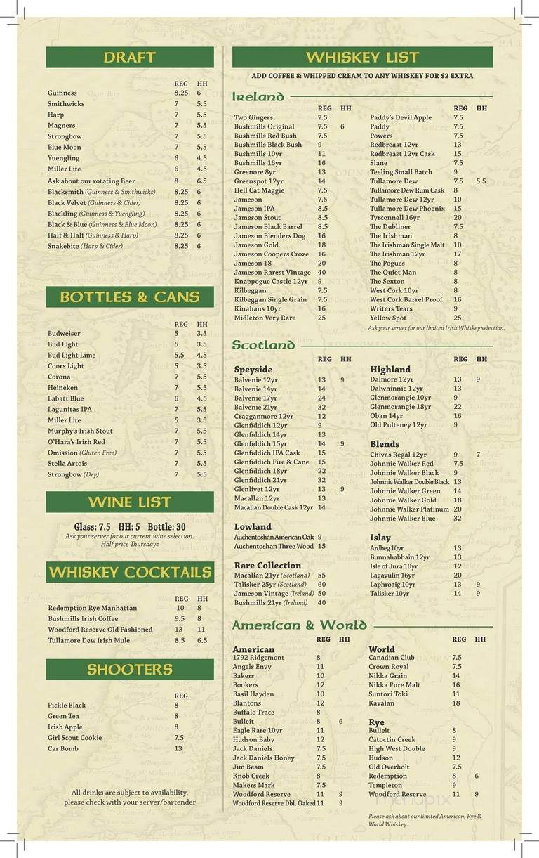 O'Sullivan's Irish Pub - Arlington, VA menu_pic