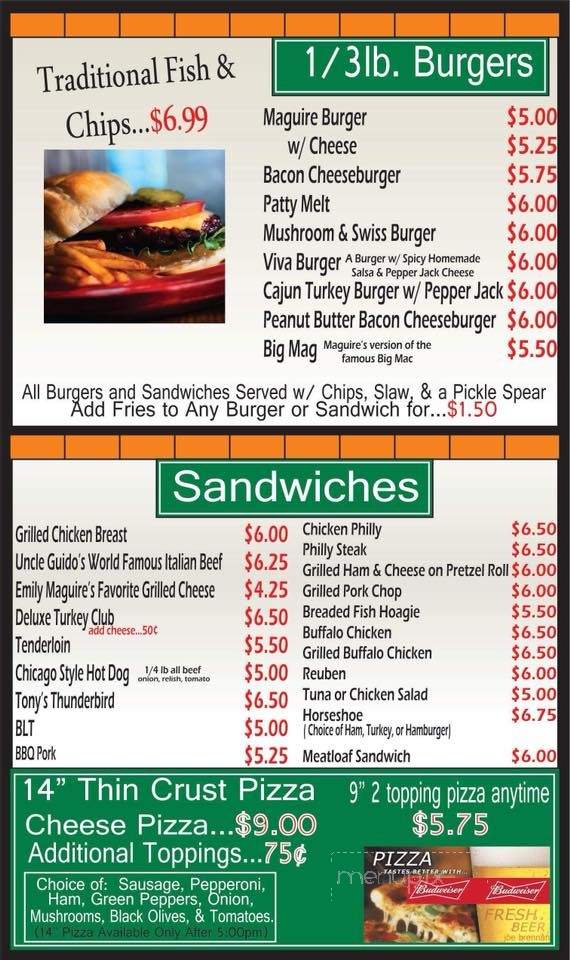 Menu of Maguires Bar & Grill in Bloomington, IL 61