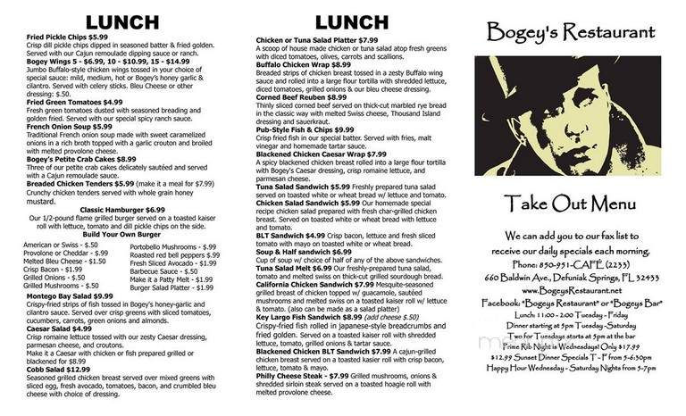 Bogey's - Defuniak Springs, FL menu_pic