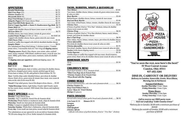 Central Avenue Pizza - Camden, OH menu_pic
