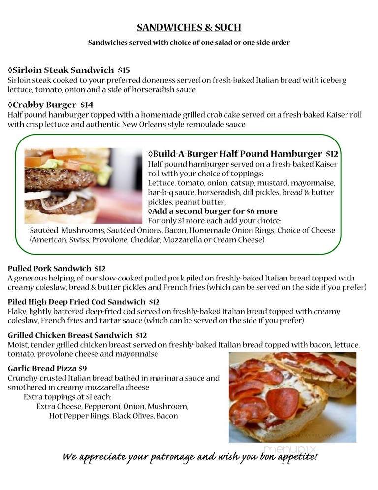 Timber Lake Lodge - Titusville, PA menu_pic